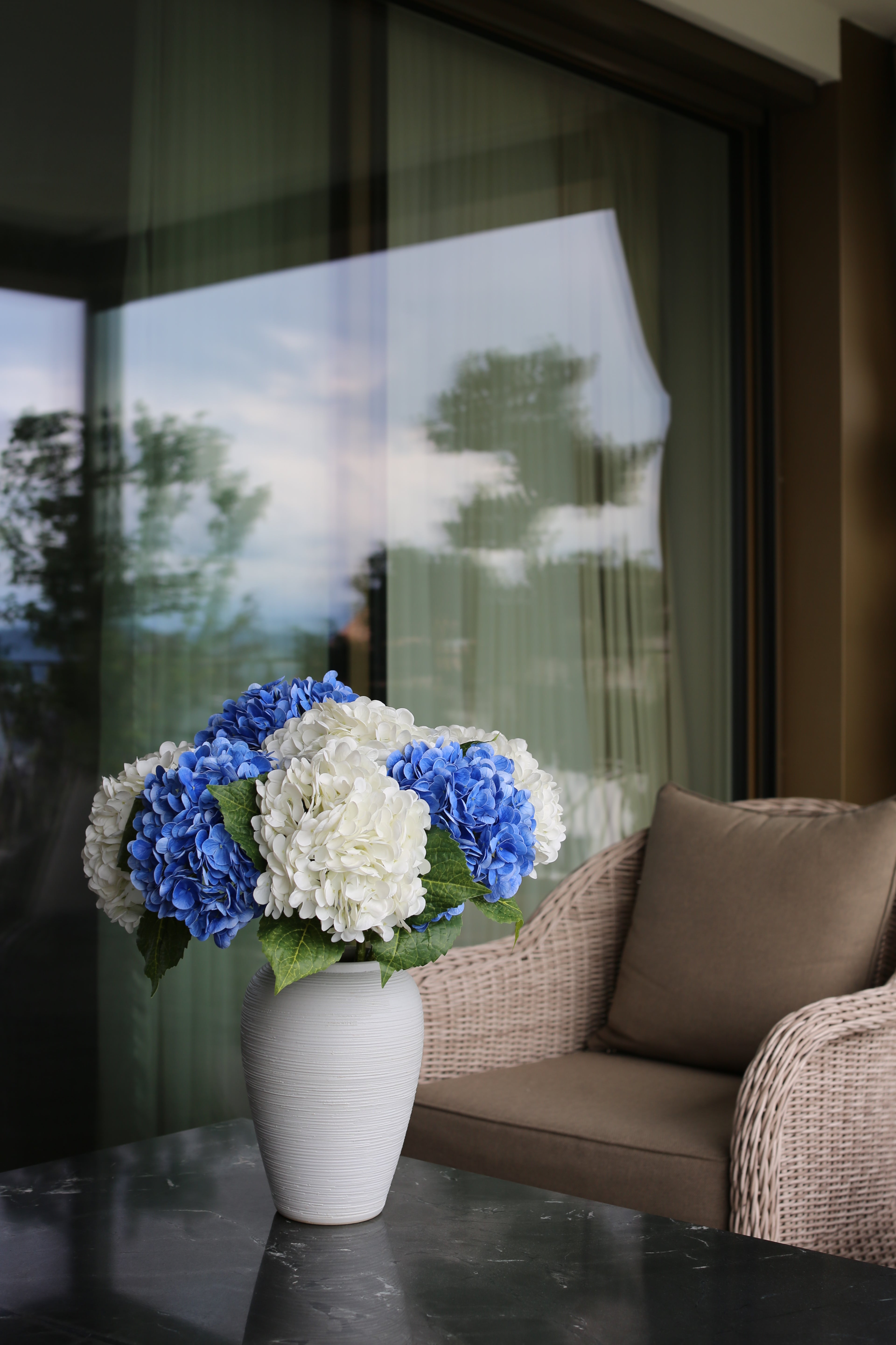 White & Blue Hydrangea Bouquet